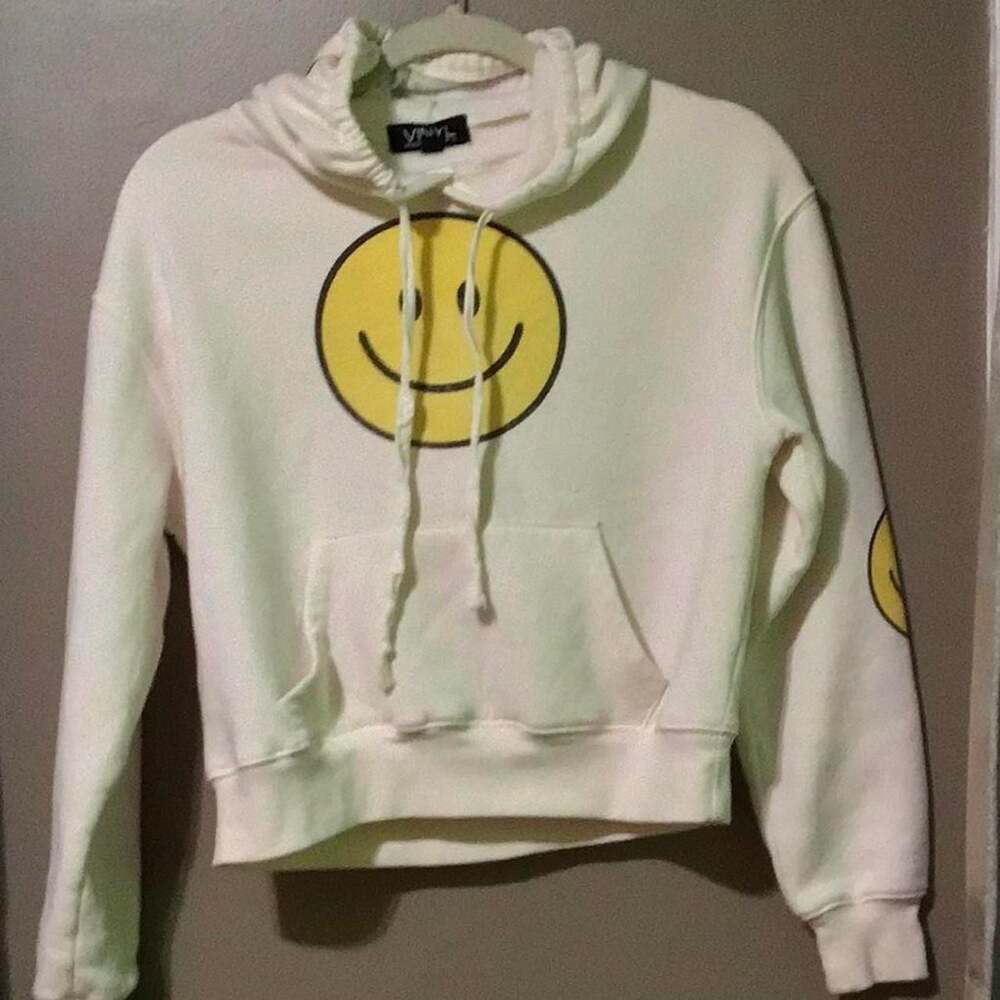 Vinyl Icons Smiley Face Cropped Hoodie
